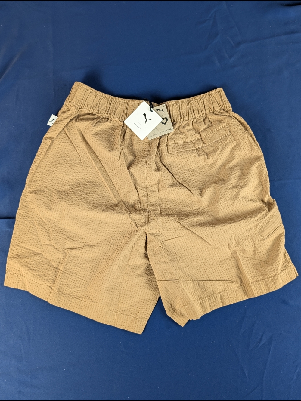 Puma Select MMQ Seersucker Shorts Men's Size Medium Tan Zipper‎ Pocket